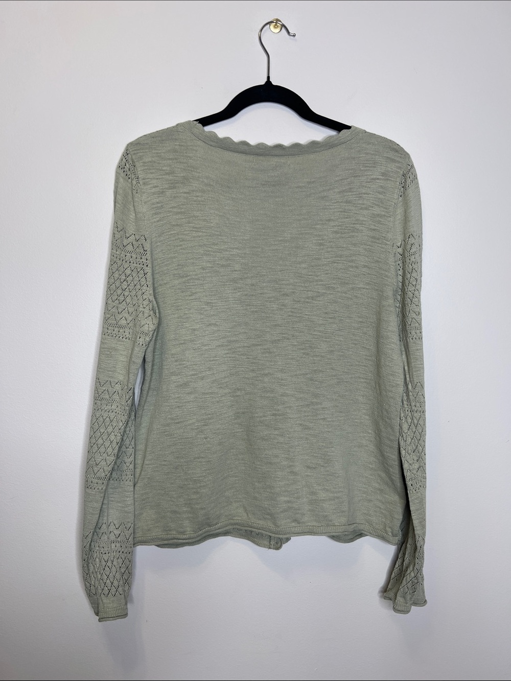 FRYE Light Sage Green V Neck 100% Cotton Cardigan Sweater size Large - Picture 12 of 14
